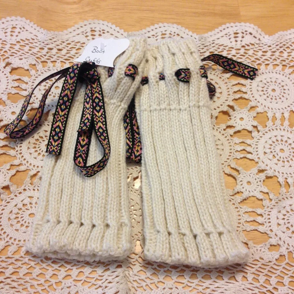 Boot Cuffs, knit with tie top, 7 1/2